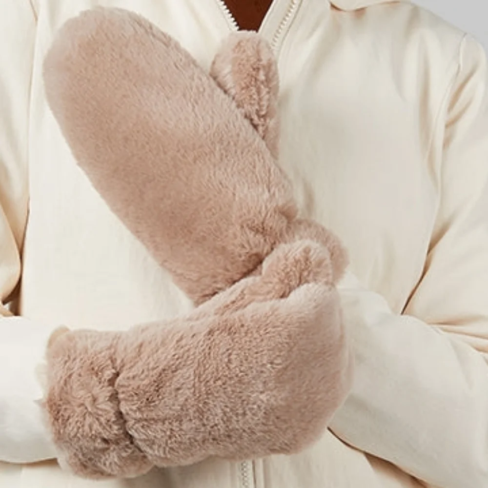 NWT 32 Degrees winter christmas gift taupe brown tan Cozy Plush Faux Fur Mittens